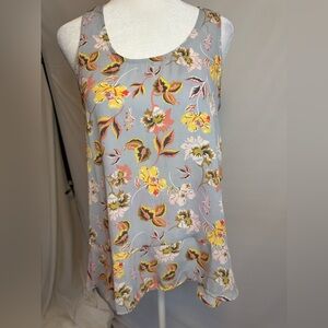 LOFT Floral Sleeveless Blouse - Gray and Yellow, Sophisticated and Delicate